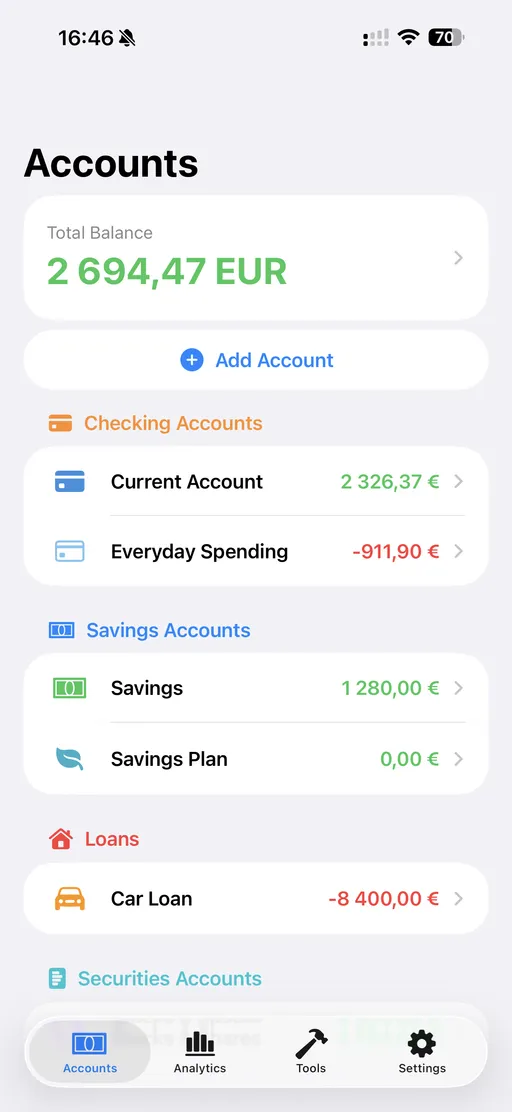 FinaPrism accounts overview