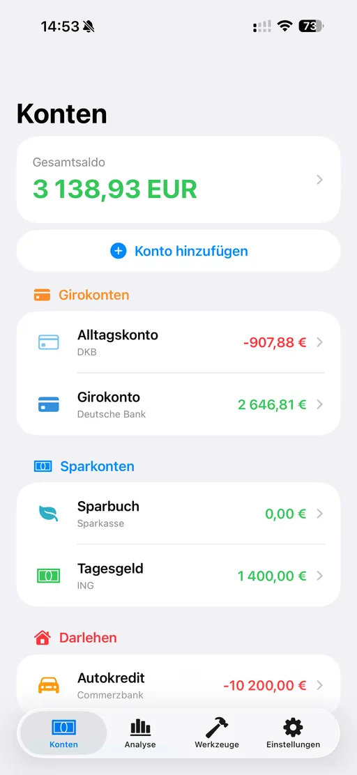 FinaPrism-Kontenübersicht