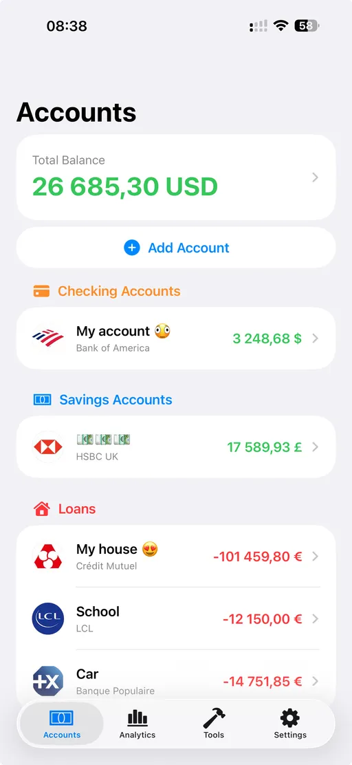 FinaPrism accounts overview