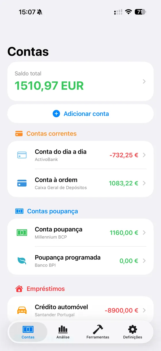 Contas, empréstimos e património