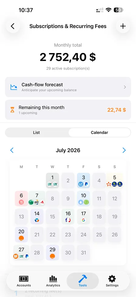 FinaPrism subscription tracking