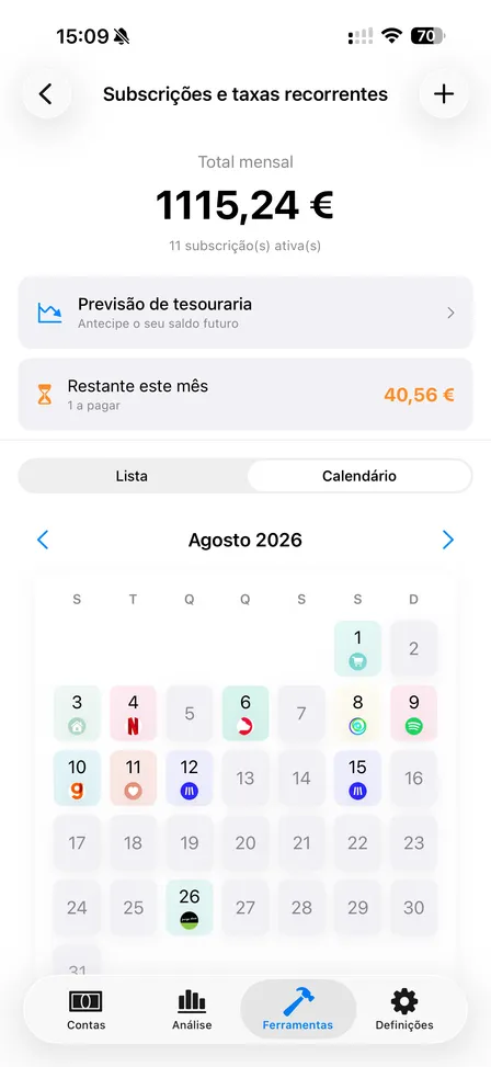 Gestão de subscrições do FinaPrism