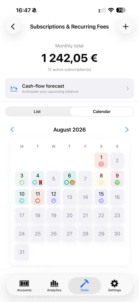 FinaPrism subscription tracking