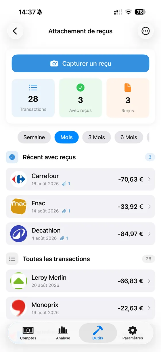 Gestion des reçus