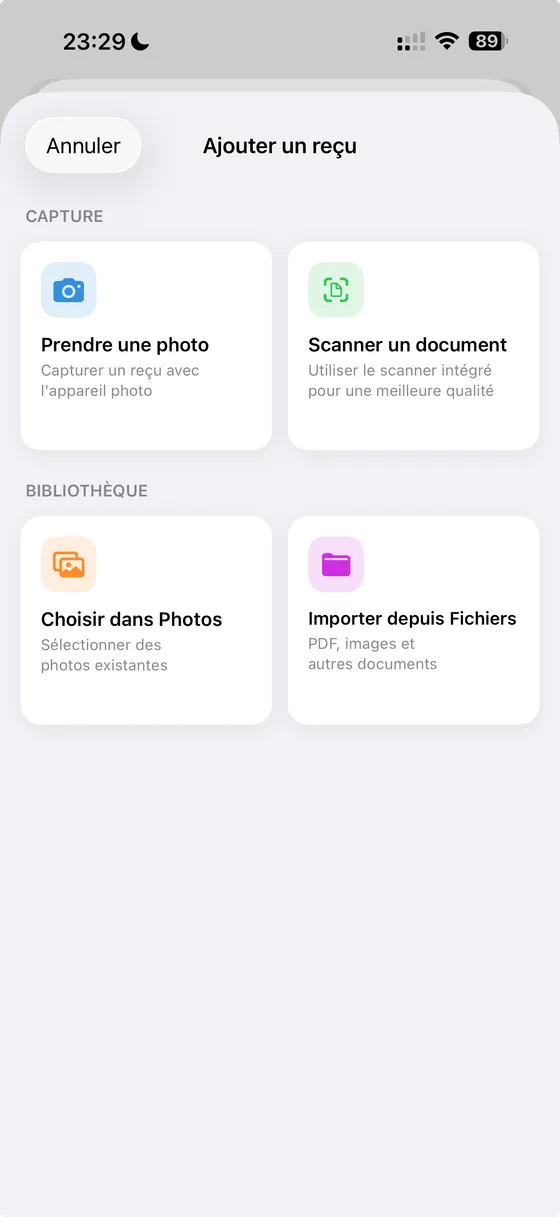 Gestion des reçus